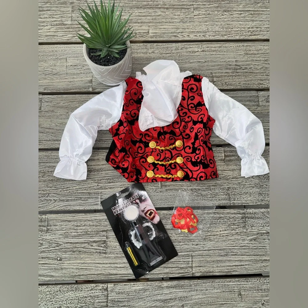 NEW Dracula Set w/Cape, Face Paint,Shirt & accessories, Halloween Costume,Sz 3-4